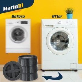 Mario10 Pack Black of 4 Rubber Feet Washing Machine Stabilisers Anti Vibration Pads Non Slip Pads For Dryer, Refrigerator, Table, Chair, Treadmill 60 x 54 x 20 mm (Black, 60 x 54 x 20 mm)