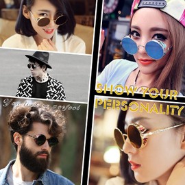 XFentech Classic Polarised Sunglasses - Steampunk Sunglasses Retro Glasses with Round Metal Frame UV400 Protection for Men Women, A1 black frame - grey lenses + a2 black frame - grey lenses