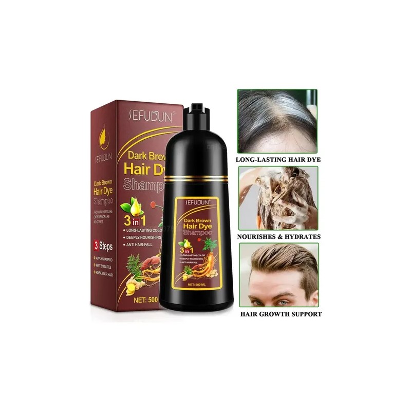 Shampoo Tinte Castaño Cubre Canas Fortalece Y Nutre 3 En