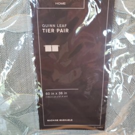 Liz Claiborne STONE BLUE Quinn Leaf Rod-Pocket Tier Pair 60"W x 36"L