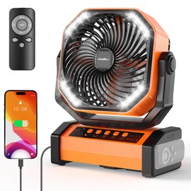 AddAcc 20000mAh Rechargeable Camping Fan - Battery Operated Fan with Light & Remote, Auto Oscillating, 4 Timer, 60 Hrs Work Cordless Tent Fan for Travel Outdoor RV Garage Power Outage Emergency