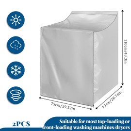2 Pack Washer and Dryer Covers, Waterproof Washing Machine Cover with Zipper Dustproof Laundry Covers for Most Top/Front Load Washers & Dryers(Silver, 29" W x 28" D x 43" H)