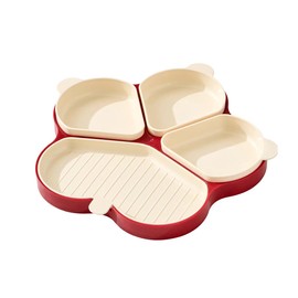 Multi-Purpose Serving Trays, Detachable 4 Compartment Platter, Reusable Snack Tray for Party Fruits Veggies Appetizers, Cream White and Red, 9 Inches