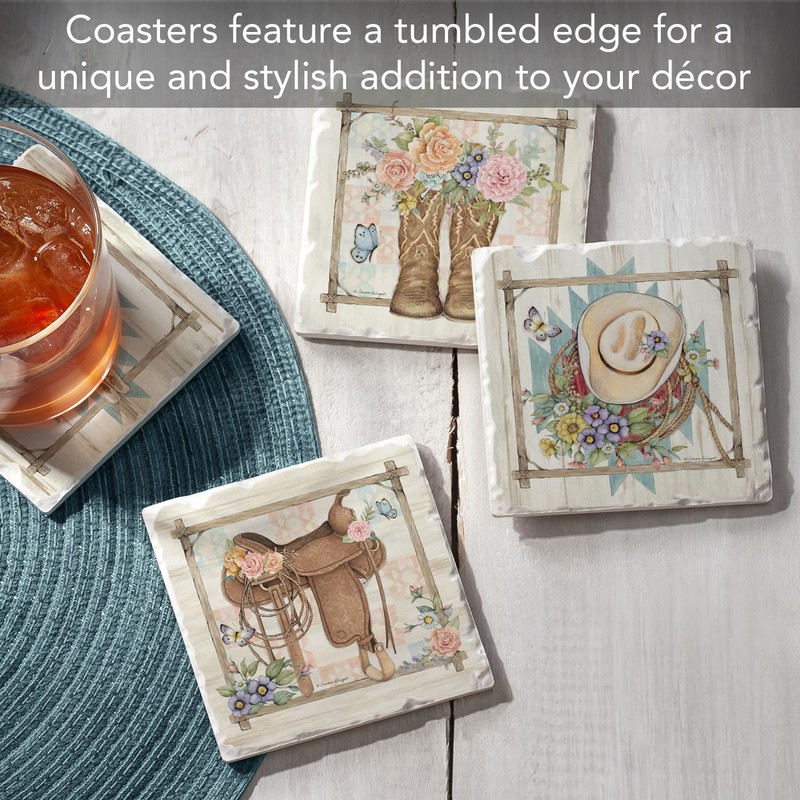 Thirstystone Rosewood Ranch 4-Pack Assorted Tumbled Tile Stone Coasters with