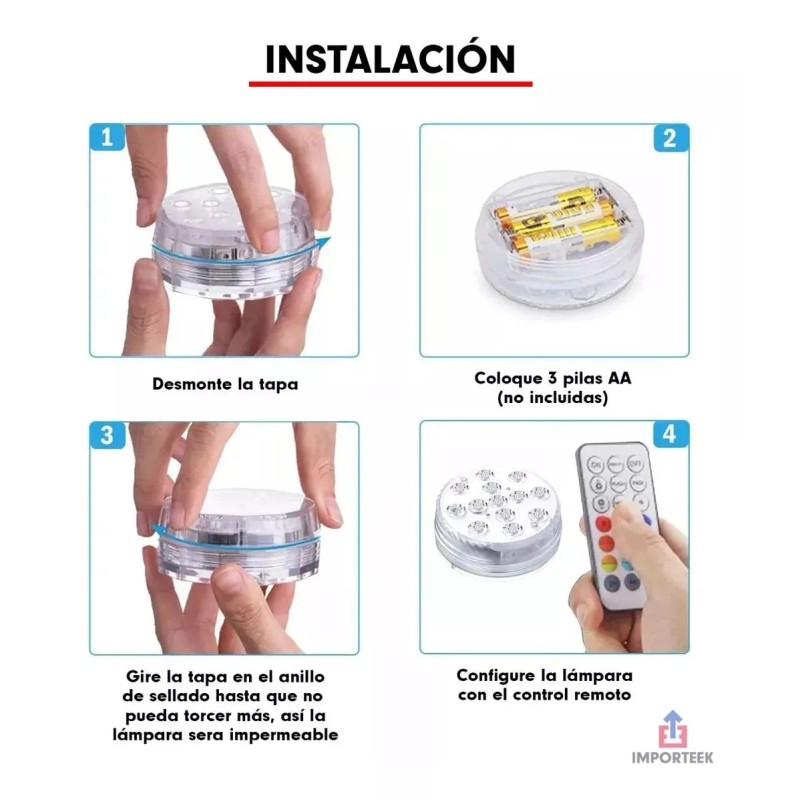 Importeek 3pz Lampara Sumergible Led Rgb Acuario Pecera Alberca