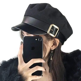 White Fang CA061 Women's Newsboy Hat Autumn Winter Cold Leather Belt Hat Cap Fashionable