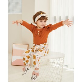 Newborn Baby Girl Clothes Infant Ruffle Toddler Romper Pants 3 PCS Outfits Set Cute Baby Clothes for Girls,Brown