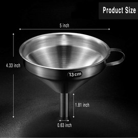 Kitchen Funnel for Filling Bottles, 5 Inch 18/8 Stainless Steel Funnel, Kitchen Gadgets Cooking Oil Food Funnel with Strainer for Fryer Oil Grease Juice Wine Milk