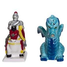 Pacific Giftware Knight on Horse & Dragon Ceramic Salt and Pepper Shakers Set