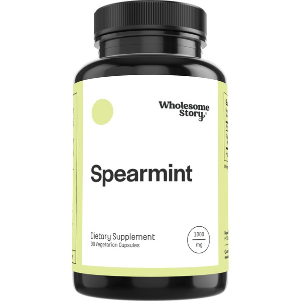 Organic Spearmint Capsules | Great Alternative to Spearmint Tea | 1000mg Spearmint Leaf Powder | Supports Hormones, Cognition, Gut, Immune System, PCOS | 30-Day Supply | 90 Spearmint Supplements