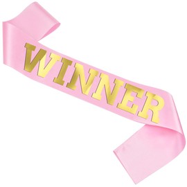 Winner - Accesorio de fiesta de satén, color rosa y dorado para celebrar con estilo en fiestas, concursos, eventos deportivos y competiciones, banda ganadora del premio del primer lugar, cinta de