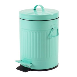 Bathroom Trash Can with Lid, Small Waste Basket for Home Bedroom, Retro Step Garbage Can with Soft Close, Vintage Office Trash Can, 5 Liter/ 1.3 Gallon, Glossy Mint Green