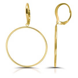 Gold Flashed Sterling Silver Polished 30mm Frontal Hoop Circle Drop Dangle Leverback Earrings