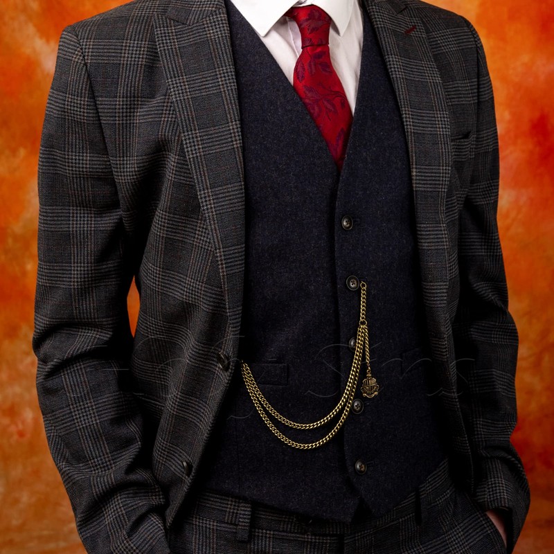 Bronze Colour Single Albert Pocket Watch Chain With Shield Pendant