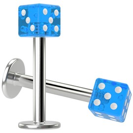 2pc Dice Labret Bar Studs 16g 1.2mm Blue Acrylic Cube 8mm Surgical Stainless Steel Lip Rings Flat Back
