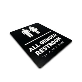 All Gender Restroom Identification Sign - ADA Compliant Bathroom Sign, Raised Icons, Raised Braille, Brushed Black, TCO Inspection Certified (6" W x 8" H) - by GDS