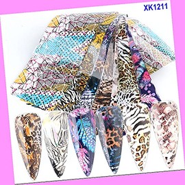 10pcs 20x4cm Leopard Print Animal Rose Flowers Nail Foil Transfer Sticker Xk1211 for Nails Design Nail Art Stickers Decals Supplies Manicure Tips Sticker Colorful for Nail Decorations