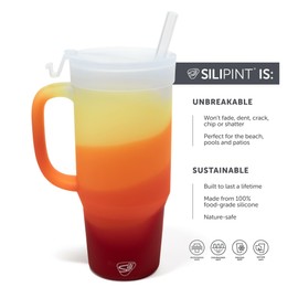 Silipint: Humbler 32oz - Marigold - Silicone Handled Tumbler w/Lid & Straw, Unbreakable Cup, Hot/Cold Drinks, Dishwasher-Microwave-Freezer-Oven Safe