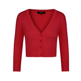 MINTLIMIT Women's Bolero Short Cardigan V-Neck 3/4 Sleeves Festive Cardigan with Button Bolero Shrug, red