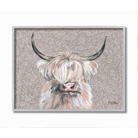 Stupell Industries Grumpy White Buffalo on Floral Print Farm Animal, Design by Michele Norman