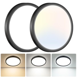 hepside LED Ceiling Light,3000K/4000K/6500K 3 Color Temperature, Waterproof IP54 LED Ceiling Lamp, Modern,Round Flush Ceiling Light for Bathroom, Living Room,Bedroom, Kitchen, Office,Ø22CM(Black)