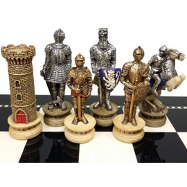 Mediaeval Times Crusades Gold and Silver Armoured Warrior Knight Chess Men Set - NO BOARD