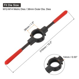 sourcing map 1/2-28 UNEF Tap and Die Set 38mm Round Die Stock Handle Wrench with Plastic Handle, High Speed Steel Machine Thread Tap and Round Die Threading Tool