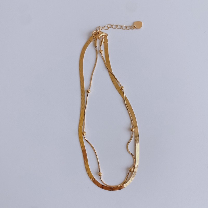 18k ball chain, two-line snake rope, two-line silver anklet, two-line