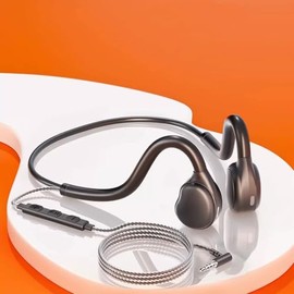 QOEKUEY 3.5mm Open Ear Sports Headphones with Mic and Volume Control, Black