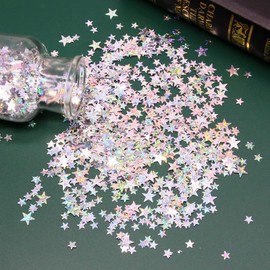 Giftota Star Confetti, Silver Table Star Confetti with Mix Sparkle Glitter Scatter, 30g Twinkle Star Sequins for Birthday Party Wedding Anniversary Arts & Crafts Supplies (Colorful Glitter Silver)