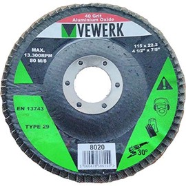 VEWERK Pack of 10 Flap Discs 40 Grit Oxide (115mm X 22.2mm) 8020