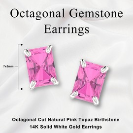 Belinda Jewelz 14k Yellow Gold White Gold 7x5mm Octagonal Cut Sparkle Birth Gemstone Earrings Jewelry Fine Stud Bling Zodiac Prong Setting Push back stud earring Accessories Gifts for Women, natural