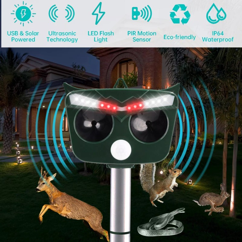 DONWELL 360° Solar Ultrasonic Pest Sensor Repellers Deterrent Animal Outdoor