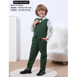 mintgreen Baby Boy Gentleman Outfit, Kids Suit Waistcoat Bow Tie Clothes Set, Blackish Green, 4-5 Years, 120