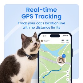Tractive Smart Cat GPS Tracker | Real-Time Location & Wellness Monitoring for Cats 6.5 lbs+ | Territory & Location History | Up to 5-Day Battery | Breakaway Collar Included (Brown)