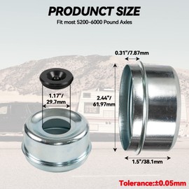 OEMASSIVE 4pcs 2.44" Trailer Bearing Dust Cap, Bearing Buddy Caps, Trailer Axle Grease Cap with 4 Rubber Plugs Replacements for Trailer Axle Wheel Hub for 5,200 to 6,000lb Trailer Wheel Hubs