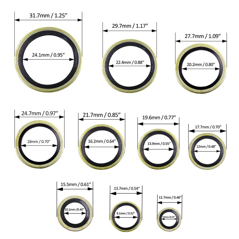 Glarks 180Pcs Dowty Bonded Seals Washers Assortment Set for Automotive,