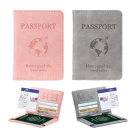 Caja de Pasaporte, 2 Pack Cartera para Pasaporte RFID, Pasaporte Funda para Hombres y Mujeres, Billetera Caja de Tarjeta de Visita Bolsa de Almacenamiento de Documentos de Viaje (Gris+Rosa)