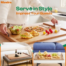 Riveira 30x22 Bamboo Brown Stove Top Covers for Electric Stove & Gas Stove Top Covers for Gas Burners – Large Gas Stove Cover with Handle & Juice Groove – Rustic Stove Covers for Gas Stove Top