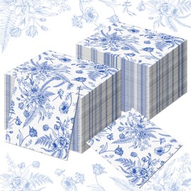 120Pcs Blue Floral Paper Napkins Happy Blue Floral Day Disposable Paper Napkins Blue Floral Luncheon Napkins for Blue Floral Festival Dinner Party,6.5 * 6.5 Inch 6
