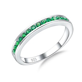 RANDES Women's Emerald Band Half Eternity Rings Sterling Silver Green May Birthstone Rings Anniversary Band Jewelry for Birthday Christmas Size 6