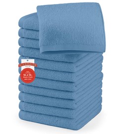 RIVERSIDE 12 Pack Washcloths - 12x12 Inches, 400 GSM, 100% Ring-Spun Cotton - Soft, Absorbent & Durable Face and Body Towels - for Bathroom, Spa, Gym, Makeup Removal & Everyday Use - Medium Blue