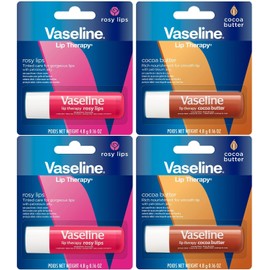 Vaseline- Paquete de 4 bálsamos labiales hidratantes con manteca de cacao y vitamina E de Lip Therapy, Rosy Lips + 0,16 oz