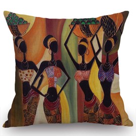 Swono Throw Pillow Case African Woman Cotton Linen Square Cushion Cover Standard Pillowcase for Men Women Home Decorative Sofa Armchair Bedroom Livingroom 18 x 18 inch