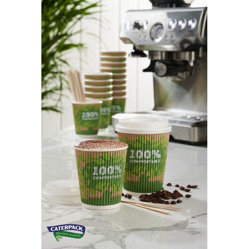 Caterpack Enviro Range 8oz Ripple Cups Plastic Free, 100% compostable