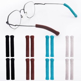 Evponk 8 Pairs Soft Knitting Cotton Eyeglasses Ear Cushions, Anti-Slip Elastic Comfort Glasses Temple Tips Sleeve Retainer for Sunglasses Eyeglasses Reading Glasses Black, Curry, Navy, Grey