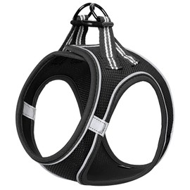 HEELE Dog Harness Small Dog Puppies Step-in Harness Soft Mesh Anti-Escape, Reflective Loop Harness Lightweight Comfortable for Training Walking Running, Black, L