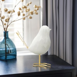 Sagebrook Home White Ceramic Bird Figurine with Gold Metal Accents – Modern Stoneware Decorative Sculpture for Home, Office, Bedroom, or Living Room Decor