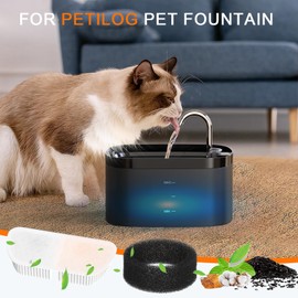 Cat Water Fountain Filters for 84oz/2.5L Petilog Pet Water Dispenser Fountain (8 Filters& 8Sponges)