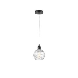 Innovations Lighting Athens Deco Swirl - 1 Light Mini Pendant in Industrial Style - 8.75 Inches Tall and 6 Inches Wide - Matte Black Finish - Clear Deco Swirl Glass